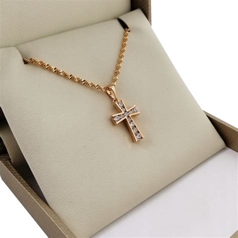 Lant Singapore de aur cu cruce pentru femei, Golden-Celebrity, Aur 18K