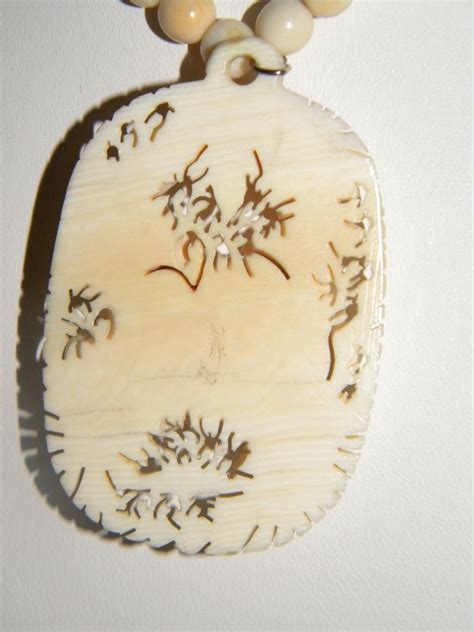 Antique Japanese Carved Ivory Flower Pendant Bead Necklace Collectors