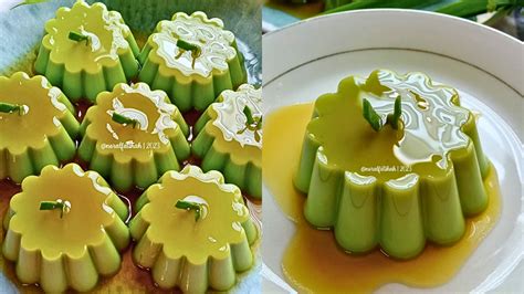 resepi puding karamel pandan  guna telur ringan wangi