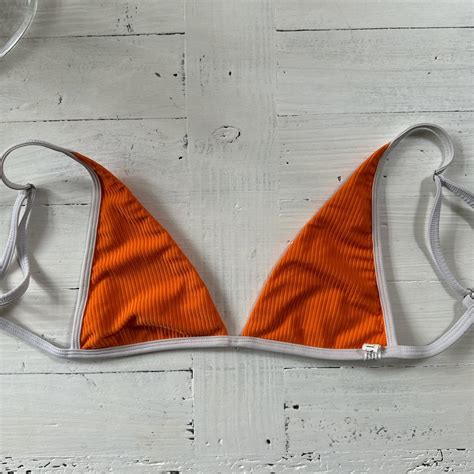 TJ SWIM Orange And White Bikini Top Size Medium Depop