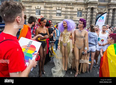 Paris France Crowd At French Gay Pride LGBT Activism Transvestites