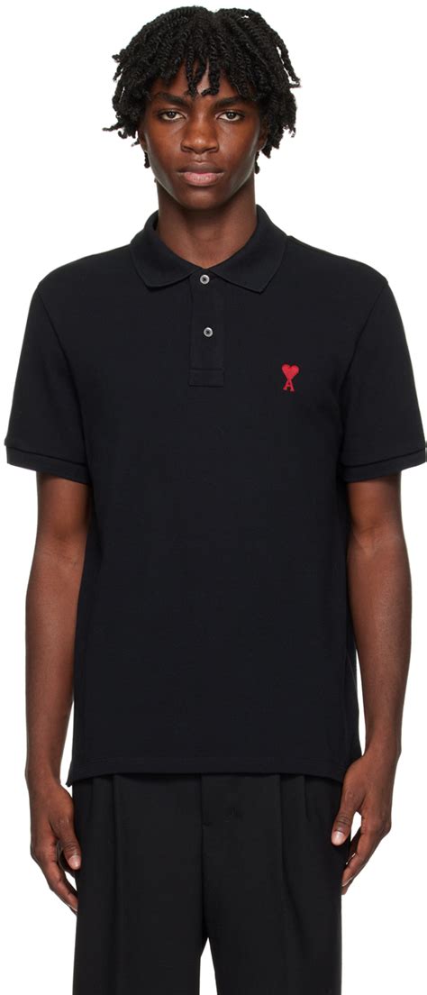 Ami Paris Polo Noir Logo Ami De C Ur Ssense France