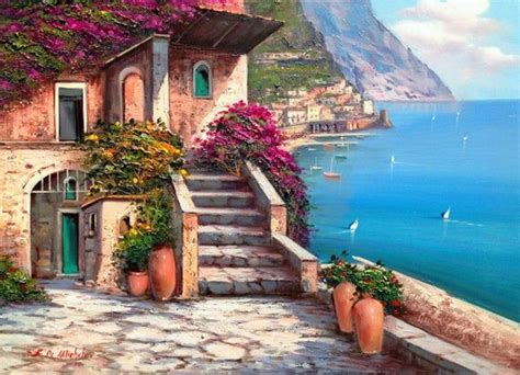 Italian Painting Amalfitan Coast South Of Italy Sea Original Etsy