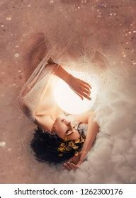 Attractive Naked Goddess Sits Clouds Hugs Stock Photo Shutterstock