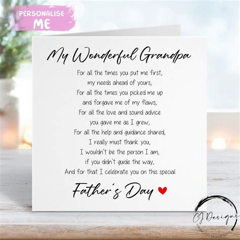 Grandpa Poem Fathers Day Card Verse Card With Red Heart Any Wording