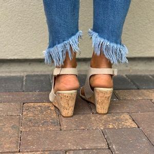 Macy S Shoes Nude Perforated Suede Cork Wedge Sandals Poshmark