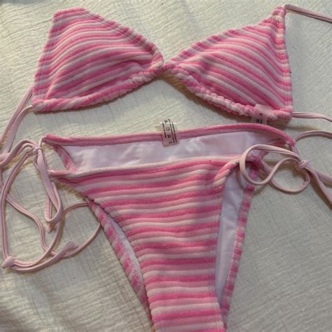 Pink Striped Bikini Set Size Small Never Depop