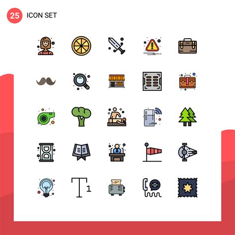 moderner Satz von 25 gefüllten flachen Farben Piktogramm der Bürotasche