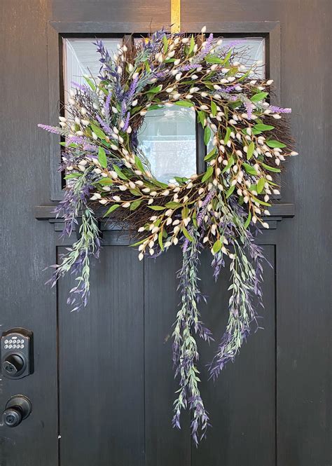 Chic Cottage Pussy Willow Wreath With Lavender And Purple Etsy