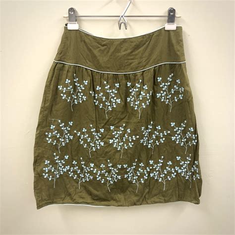 Anthropologie Odille Green Blue Floral Embroidered Sk Gem