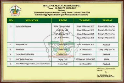 Tabel Jadwal Registrasi Semester Genap Tahun Akademik 2014 2015