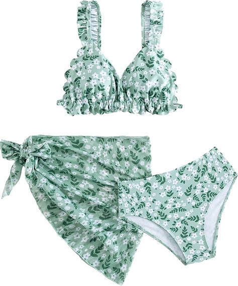 Amazon Verdusa Girl S Piece Floral Print Frill Trim Bikini Sets Bathing Suit With Cover
