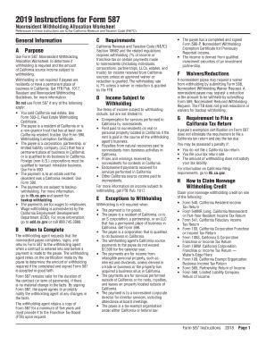 Fillable Online 2019 Instructions For Form 587 Nonresident Withholding
