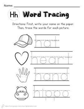 Letter H Words Tracing Worksheet By High Street Scholar Boutique