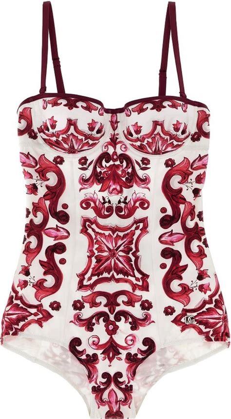 Dolce And Gabbana Majolica Printed Balconette One Piece Swimsuit Shopstyle