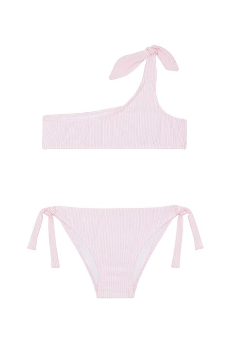 Kız Çocuk Tek Omuz Pembe Dokulu Bikini Takım