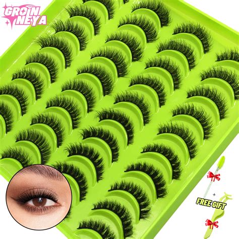 GROINNEYA False Lashes 5 7 20 Pairs Natural Eyelashes 3D Fluffy Faux