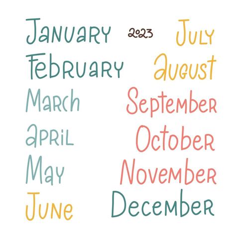 Hand Drawn Set Of Months Modern Linear Hand Drawn Lettering Names Of