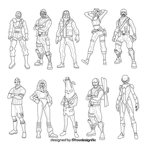 Fortnite characters set black and white vector free download