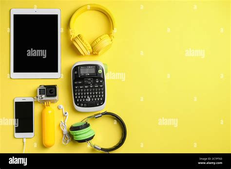 Different Modern Devices On Color Background Stock Photo Alamy