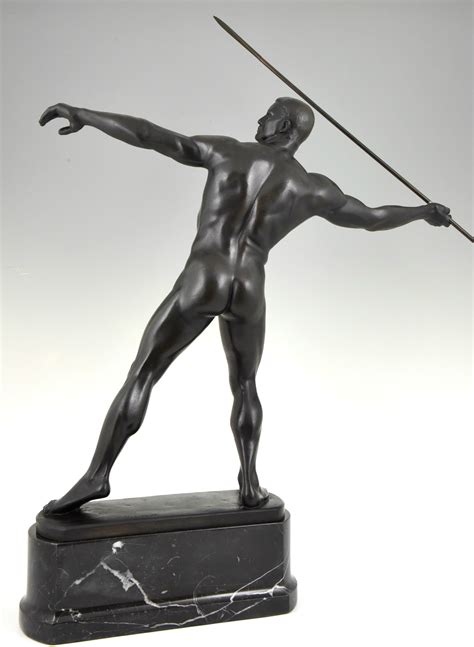 Art Deco Bronze Sculpture Male Nude With Spear Deconamic