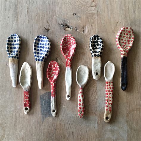 Custom Clay Spoons Blue Polka Dots Spoons Unique Pottery Etsy Uk