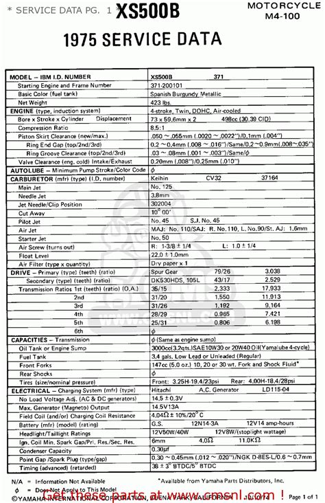 Yamaha Tx500 1974 Usa Service Data Pg 1 Buy Original Service
