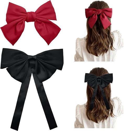 Hair Bow Clips Large Black Bow Hair Clips Bowknot Hair Ties Red