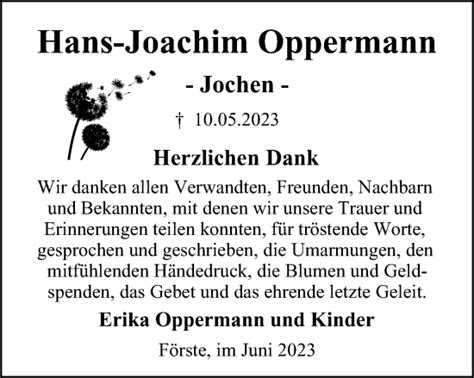 Traueranzeigen Von Hans Joachim Oppermann Harztrauer De