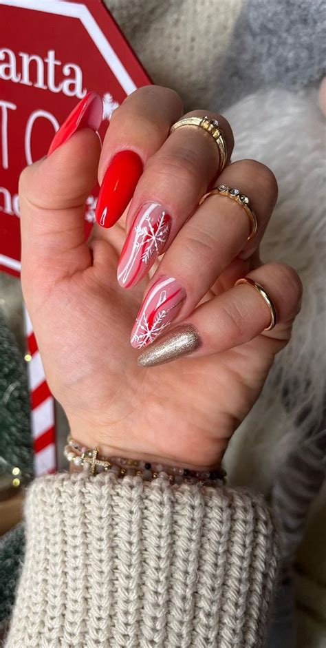 50 Festive Holiday Nail Designs Ideas Red And White Swirl Sheer