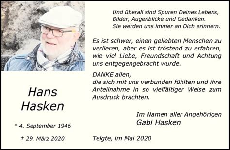 Traueranzeigen Von Hans Hasken Trauer Ms