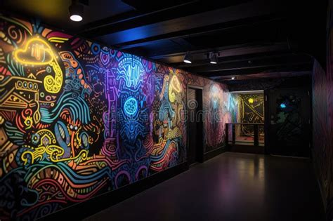 Blacklight And Uv Reactive Mural Depicting Abstract Shapes And Patterns