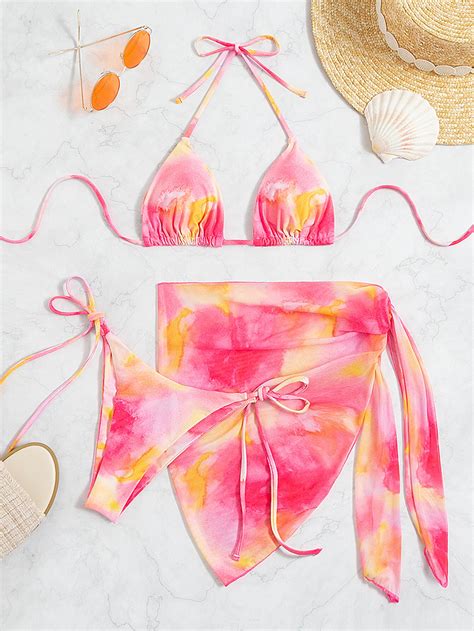 Swimwear Designer Tie Dye Bikini 3 PCS Swimsuit With Sarong Bikinis Women Three Piece Low Waist