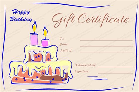 Candles and Cake Birthday Gift Certificate Template