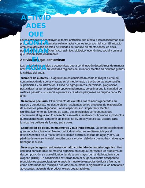 Actividades Humanas que Afectan los Recursos Hídricos: Un Análisis