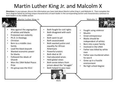 Venn Diagram Malcolm X And Martin Luther King Jr