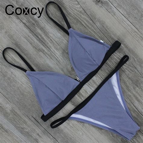Coxcy Summer Solid Color Bikinis Set Low Chest Bikini Low Waist Sexy Bandage Backless Swimsuits