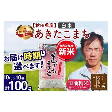 ふるさと納税 ※令和6年産 新米予約※秋田県産 あきたこまち 100kg【白米】10kg袋【1回のみお届け】2024産 お届け時期選べる