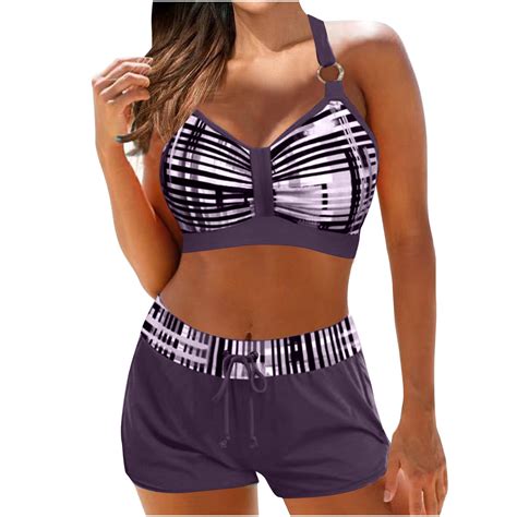 Erwazi Womens High Waisted Bikini Sets Athletic Piece Swimsuit Floral Wide Waist Boy Shorts