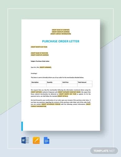9+ Purchase Order Letter Templates in Google Docs | Word | Pages | PDF