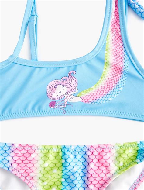 Mavi K Z Ocuk Bikini Tak M Deniz K Z Bask L Tek Omuz Nce Ask Detayl Skg Mm Koton