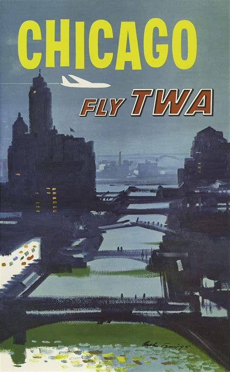 Chicago Fly Twa Vintage Travel Poster