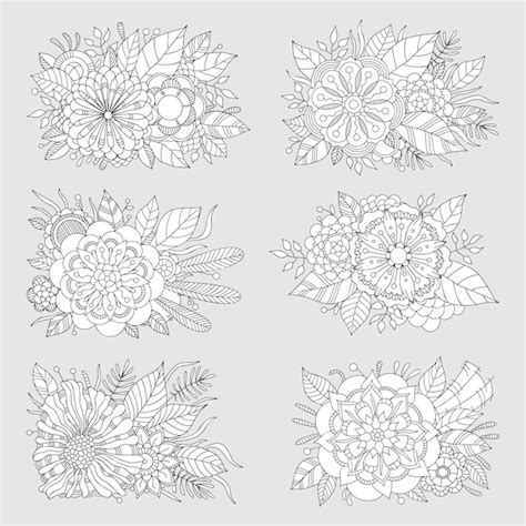 Conjunto De Motivos Florales Vector Premium