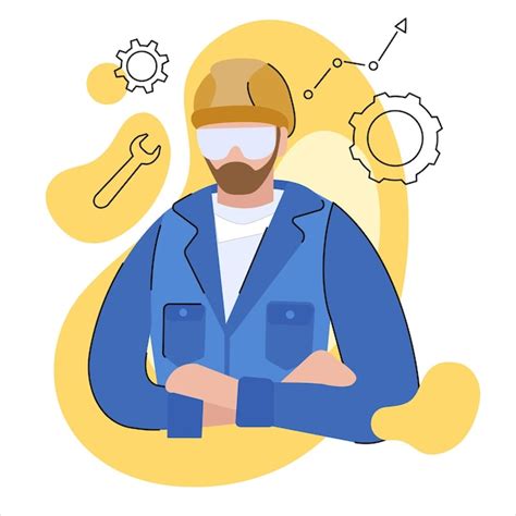 Инженерное изображение векторной стилизованной иллюстрации строителя ...