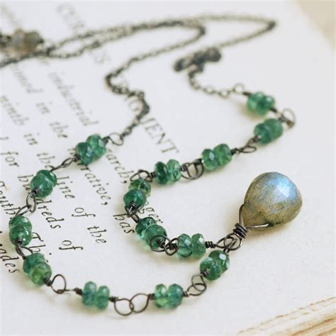 Green Blue Gemstone Necklace Sterling Silver Handmade - Etsy