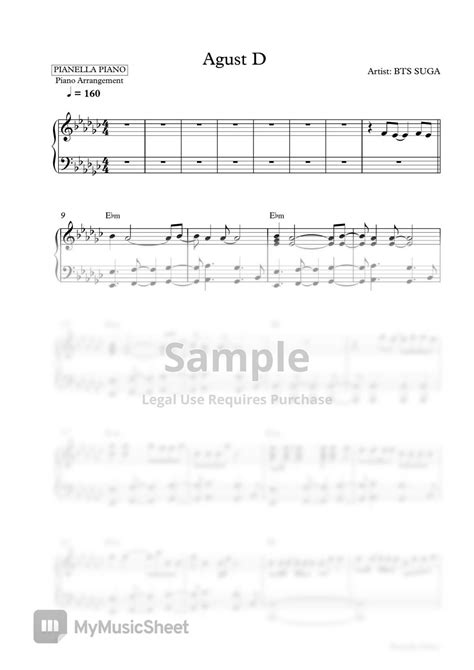 Bts Suga Agust D Piano Sheet 악보 By Pianella Piano