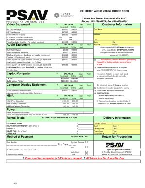 Fillable Online Ion EXHIBITOR AUDIO VISUAL ORDER FORM 2 West Bay Street