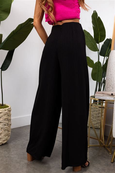 She Sky Black Ribbed Knit Wide Leg Pants Lime Lush