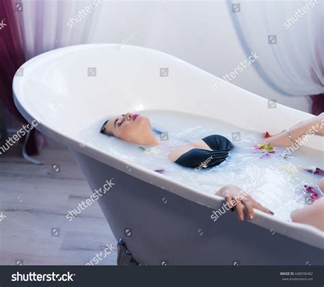 Woman Bath Sexy Brunette Woman Relaxing Stock Photo Shutterstock