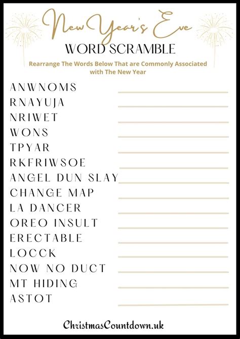 New Year S Eve Word Scramble Free Printable Game New Year S Eve